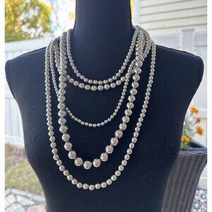 Cara New York Silver Bead 5 Chain Statement Necklace Layered 16" Drop NEW